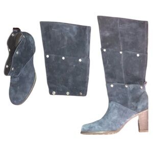 CAT Caterpillar 3 in 1 Navy  leather adjustable lengths boots rubber sole NIB